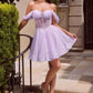 Ladivine CJ420 Off-Shoulder Glitter Tulle Short Dress with Corset Back