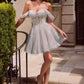 Ladivine CJ420 Off-Shoulder Glitter Tulle Short Dress with Corset Back