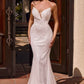 Ladivine CJ933W Plunging Sweetheart Beaded Fitted Mermaid Wedding Gown