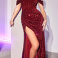 Ladivine CL03 Floor Length Off Shoulder Velvet Fitted Sequin Gown
