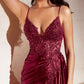 Ladivine CM318 Lace & Satin Dress with Leg Slit