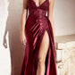 Ladivine CM318 Lace & Satin Dress with Leg Slit