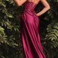 Ladivine CM318 Lace & Satin Dress with Leg Slit