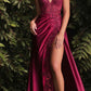 Ladivine CM318 Lace & Satin Dress with Leg Slit