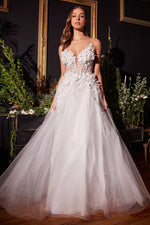 Floral Applique A-Line Tulle Bridal Gown - Farnelli