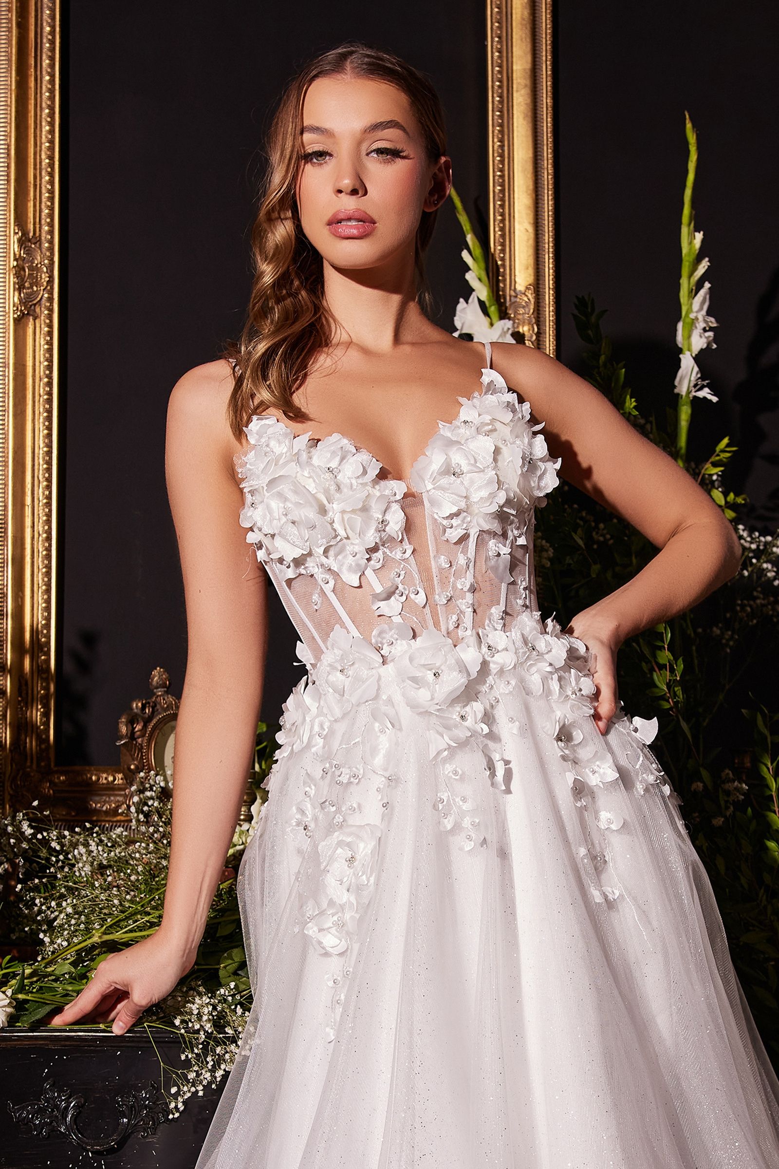 Floral Applique A-Line Tulle Bridal Gown - Farnelli