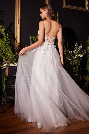Floral Applique A-Line Tulle Bridal Gown - Farnelli