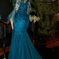 Ladivine CM327 Floor Length Mermaid Gown with Bell Sleeves