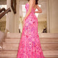 Hot Pink Fitted Sequin Gown - Farnelli