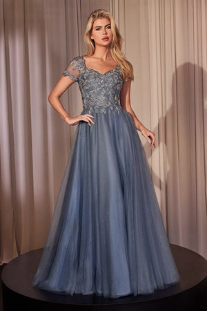 Embellished Lace Layered Tulle Ball Gown - Farnelli