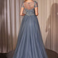 Embellished Lace Layered Tulle Ball Gown - Farnelli