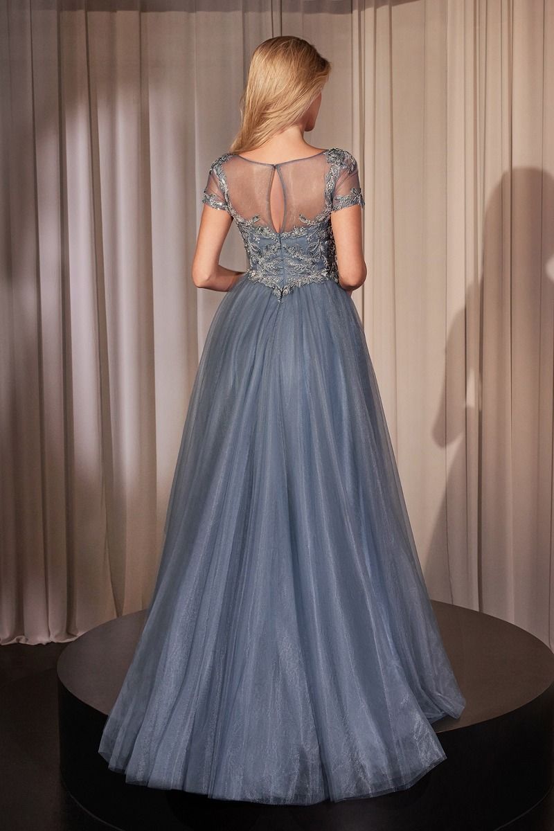 Embellished Lace Layered Tulle Ball Gown - Farnelli