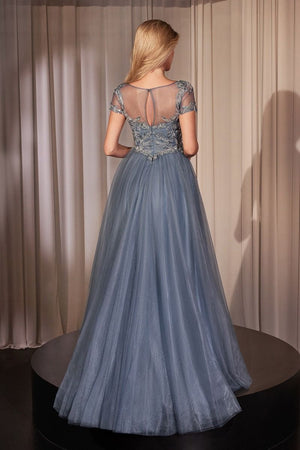 Embellished Lace Layered Tulle Ball Gown - Farnelli