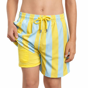 Boys Capelle Miami Coastal Cabana hybrid swim and play trunks featuring sun and sky design, perfect for beach or pool activities.