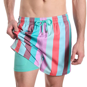 Capelle Miami Coastal Cabana Zest Hybrid Swim Trunk with vibrant print, compression-lined for swimming and resort wear.