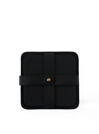Deux Mains square black coasters, set of 4 with holder