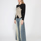 Gracia Fashion Women's Contrast Color Asymmetrical Detail Long Sleeve Top