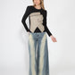 Gracia Fashion Women's Contrast Color Asymmetrical Detail Long Sleeve Top