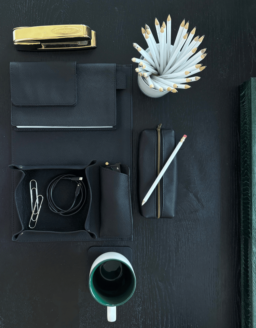 Deux Mains square coasters set of 4 with holder in black corporate goods collection