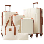 HouseOfZazla brown and white expandable hardshell 6-piece luggage set with TSA locks