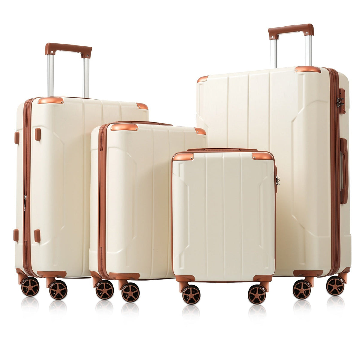 HouseOfZazla brown and white expandable hardshell 6-piece luggage set with TSA locks