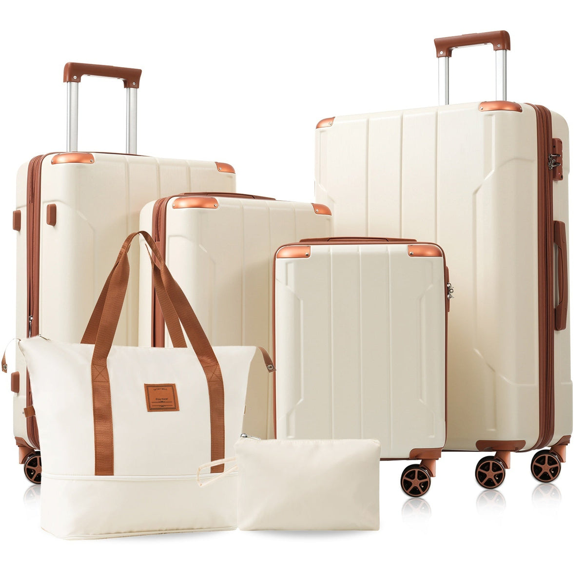 Brown and white HouseOfZazla expandable hardshell 6-piece luggage set with TSA locks