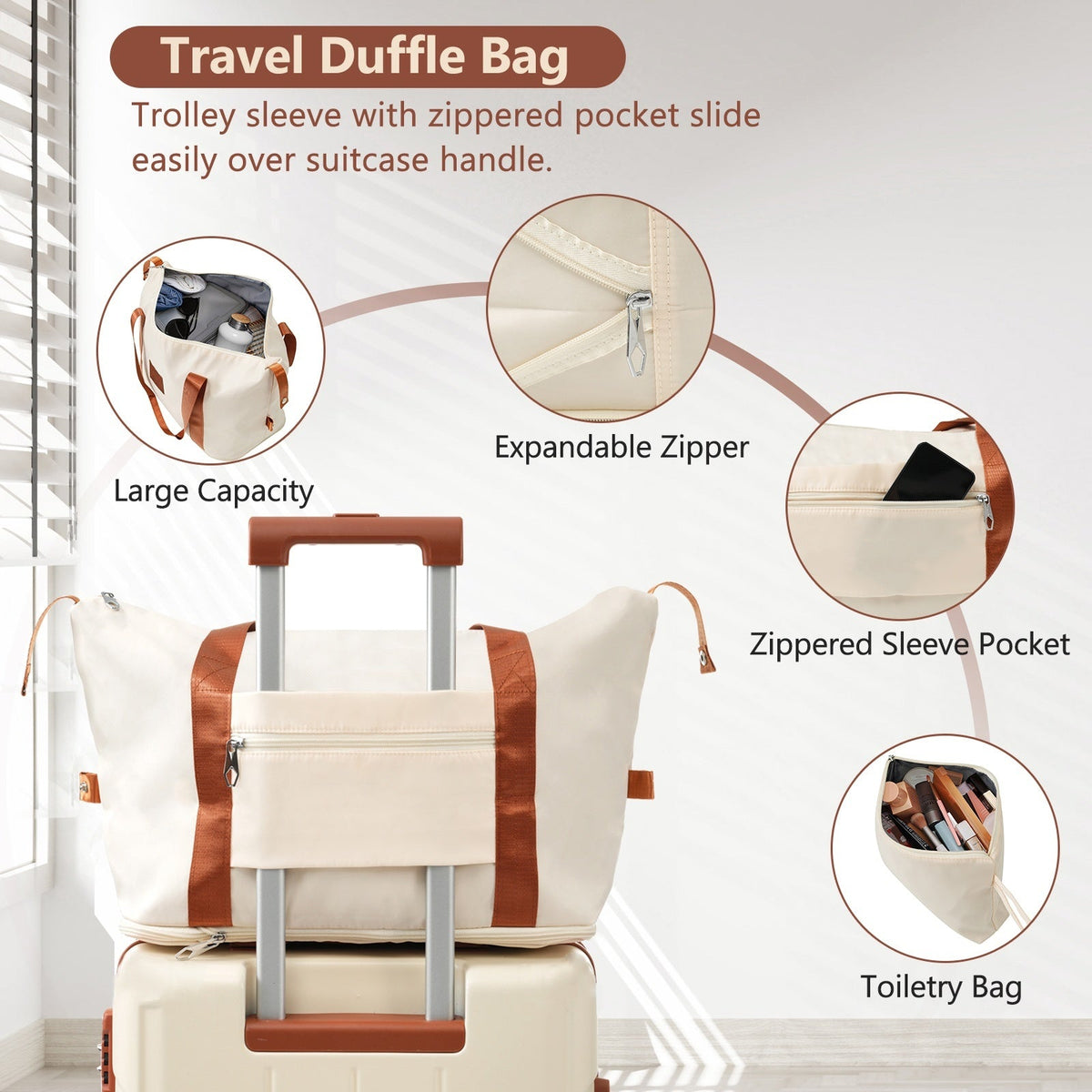 Brown and white HouseOfZazla expandable hardshell 6-piece luggage set with TSA locks