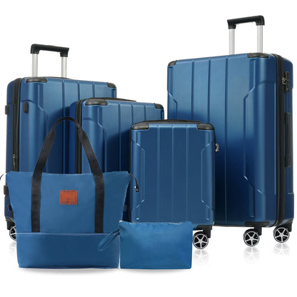 HouseOfZazla blue hardshell 6-piece luggage set with matching suitcases and travel bags