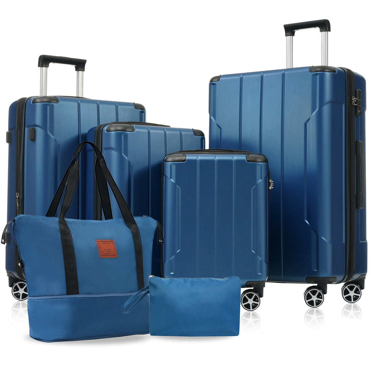HouseOfZazla blue hardshell 6-piece luggage set with matching suitcases and travel bags