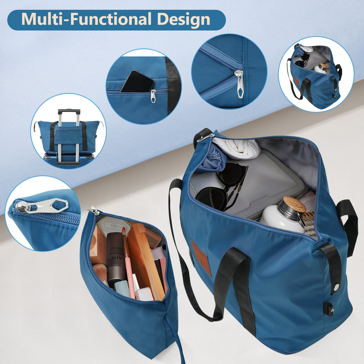 HouseOfZazla blue hardshell 6-piece luggage set with matching suitcases and travel bags