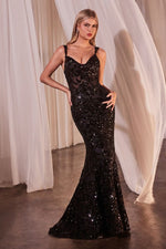 Fitted Sequin Dress With Velvet Details - Farnelli