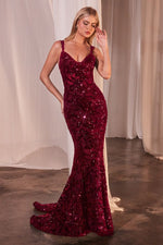 Fitted Sequin Dress With Velvet Details - Farnelli