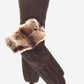 CR4405 (brown) - Women’s Italian leather winter gloves with Rex rabbit fur cuff