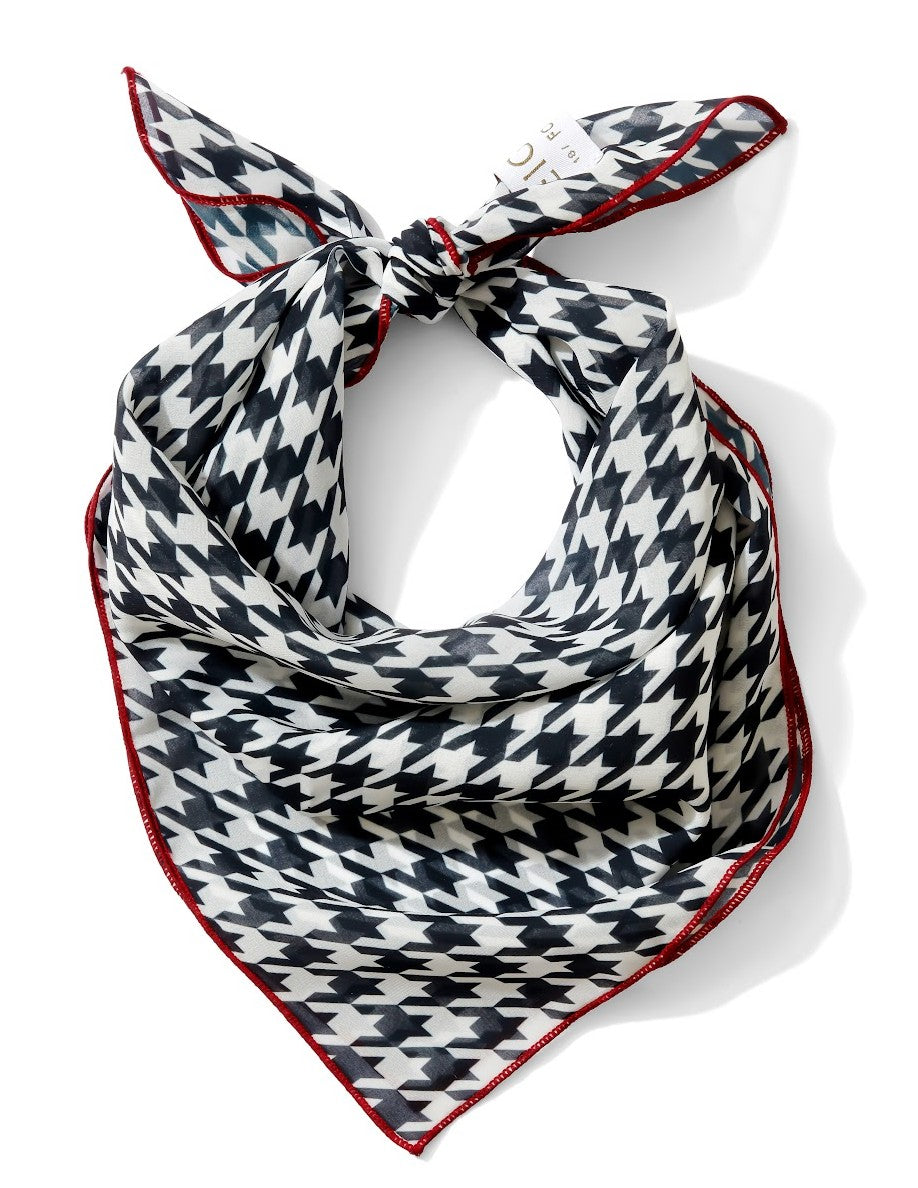 Crimson Houndstooth Chiffon Scarf | 20" Square Scarf