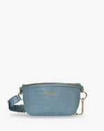 Baldwin Baby Company Ono Crossbody Belt Bag in Zephyr blue, front view of diaper bag