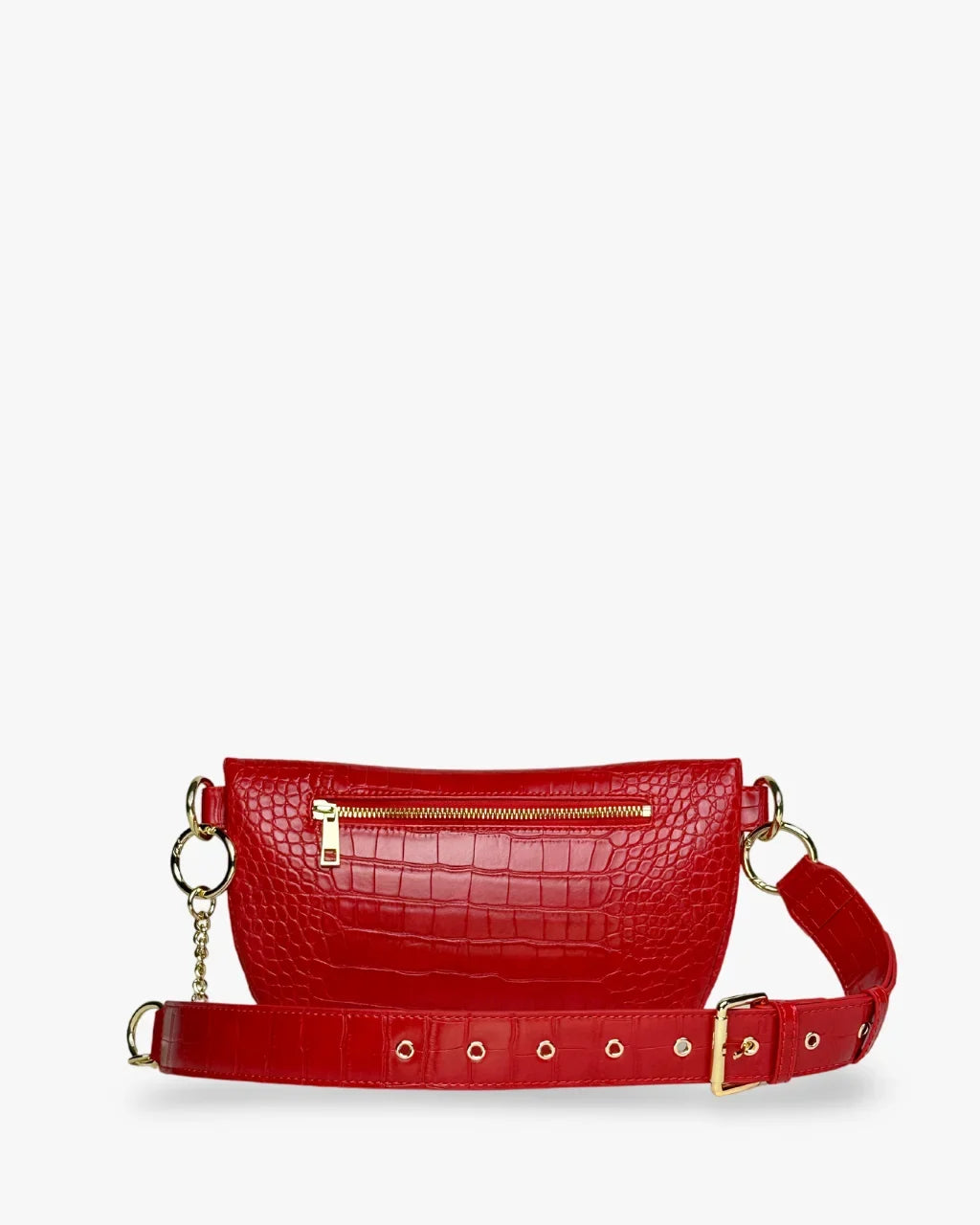 Baldwin Baby Company Ono Crossbody Belt Bag in cardinal red, back view of diaper bag