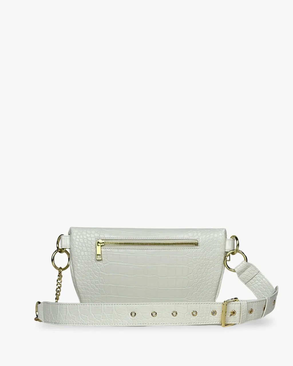 Baldwin Baby Company Ono Crossbody Belt Bag diaper bag in white, back view
