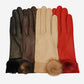 CS4033 (black) - Women's Italian Silk Lined Lambskin Leather Gloves with Mink PomPom