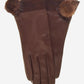 CS4033 (brown) - Women's Italian Silk Lined Lambskin Leather Gloves with Mink PomPom