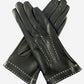 CS4204 (black) - Women's Italian Silk Lined Leather Gloves with Contrast Decorative Stitching