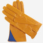 CS4414 (yellow/blue) - Women's Italian Color Blocking Silk Lined Leather Gloves