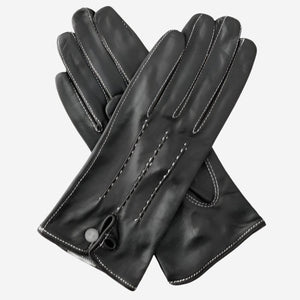 CS4801 (black) - Women's Italian Silk Lined Leather Gloves with Stitched Accents