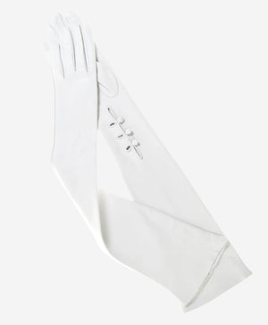 Angelina (ivory) - Italian silk lined 12-button length leather bridal / opera gloves