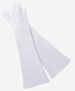 Ivory Italian silk-lined leather opera gloves with 8-button length, designed for bridal or formal occasions.