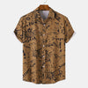 Men's Plus Size Vintage Sun Print Short Sleeve Button-Up Shirt - Khaki