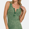 Zenana Washed Ribbed Half Snap Henry Tank - DKGREEN