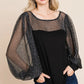 Super Lady Full Size Metallic Mesh Lantern Sleeve Blouse - Farnelli