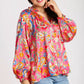 Umgee Full Size Satin Paisley Ruffle Neck Button-Up Shirt Plus Size - Farnelli