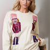 Double Take Full Size Nutcracker Sequin Long Sleeve Sweater - Ivory