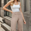 Heimish Full Size Ruffled High Waist Wide Leg Pants Plus Size - Oatmeal